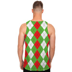 Red Green And White Argyle Pattern Print Men's Tank Top