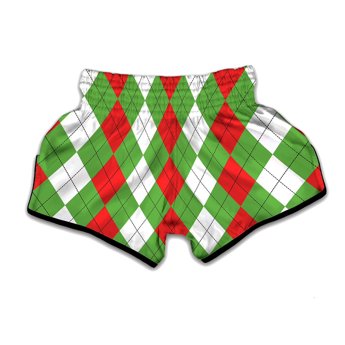 Red Green And White Argyle Pattern Print Muay Thai Boxing Shorts