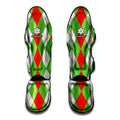 Red Green And White Argyle Pattern Print Muay Thai Shin Guards