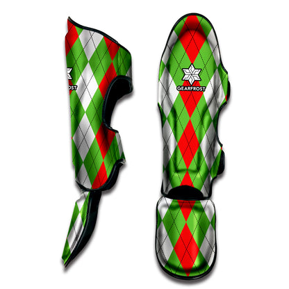 Red Green And White Argyle Pattern Print Muay Thai Shin Guard