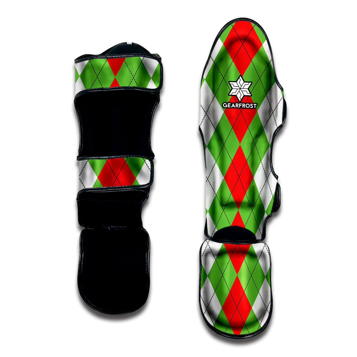 Red Green And White Argyle Pattern Print Muay Thai Shin Guard