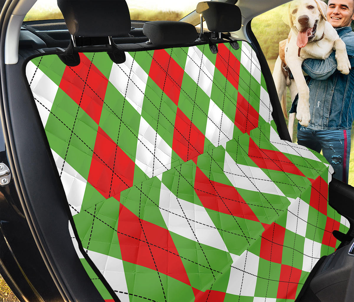Red Green And White Argyle Pattern Print Pet Car Back Seat Cover
