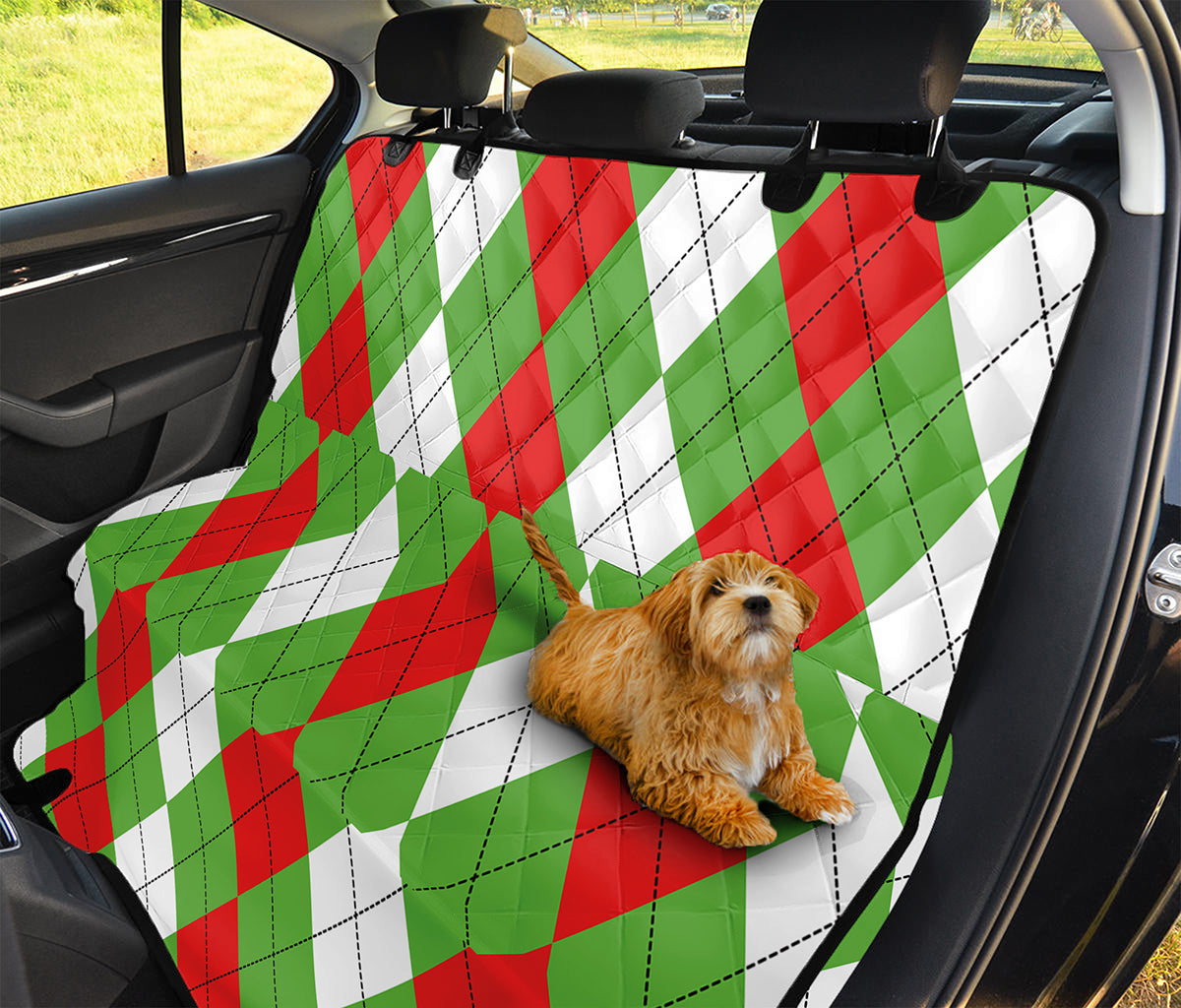 Red Green And White Argyle Pattern Print Pet Car Back Seat Cover