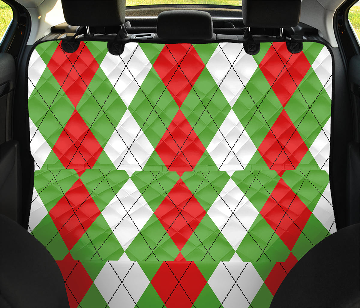 Red Green And White Argyle Pattern Print Pet Car Back Seat Cover