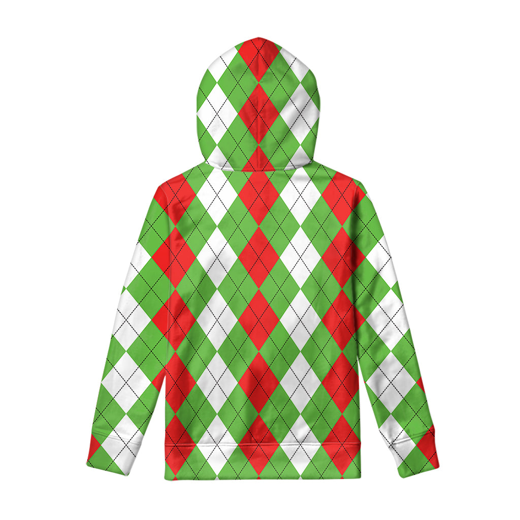 Red Green And White Argyle Pattern Print Pullover Hoodie