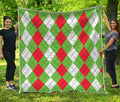 Red Green And White Argyle Pattern Print Quilt