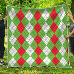 Red Green And White Argyle Pattern Print Quilt