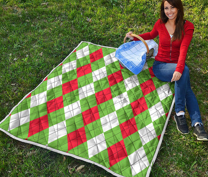 Red Green And White Argyle Pattern Print Quilt