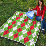 Red Green And White Argyle Pattern Print Quilt