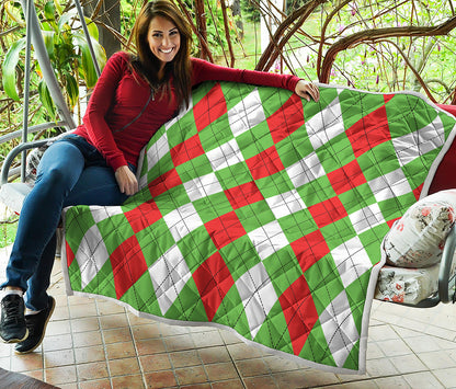 Red Green And White Argyle Pattern Print Quilt
