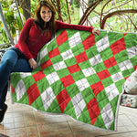 Red Green And White Argyle Pattern Print Quilt
