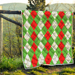 Red Green And White Argyle Pattern Print Quilt