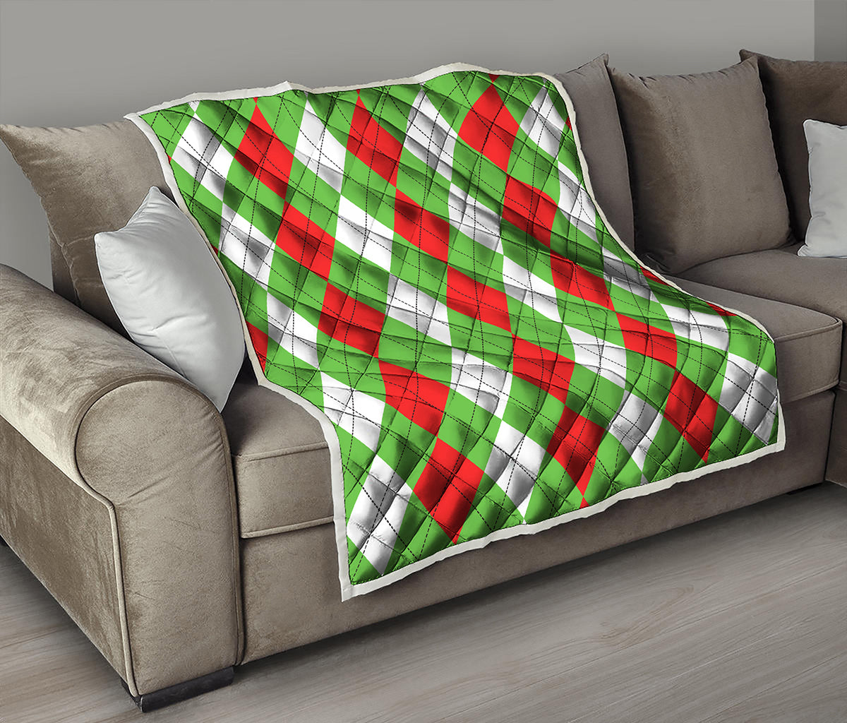 Red Green And White Argyle Pattern Print Quilt