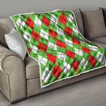 Red Green And White Argyle Pattern Print Quilt