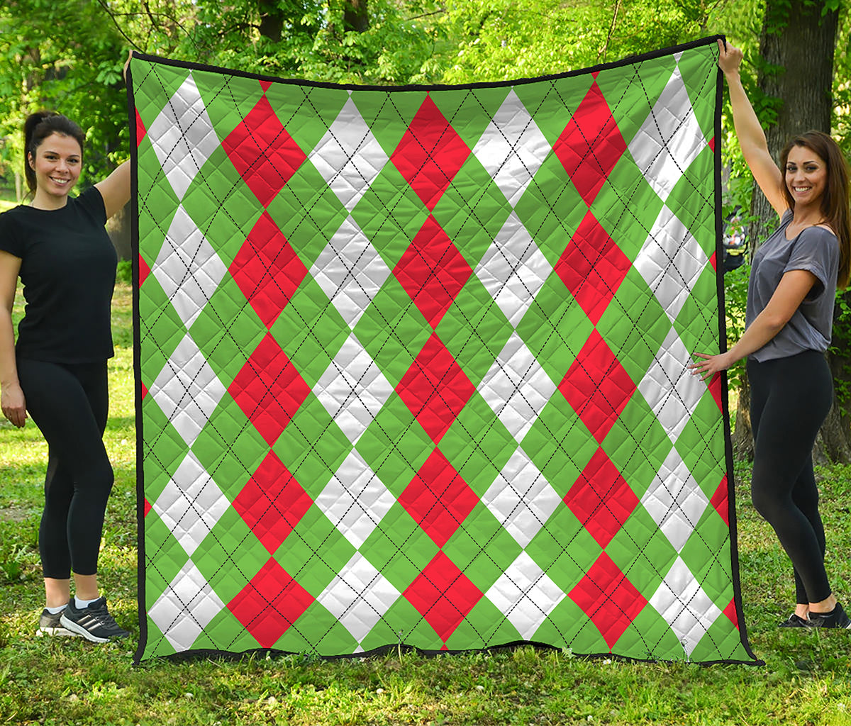 Red Green And White Argyle Pattern Print Quilt