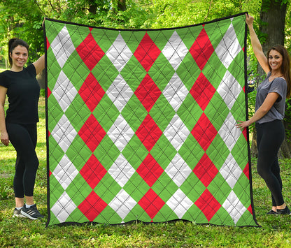 Red Green And White Argyle Pattern Print Quilt