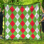 Red Green And White Argyle Pattern Print Quilt