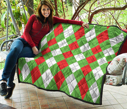 Red Green And White Argyle Pattern Print Quilt