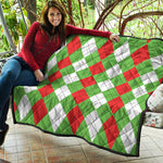 Red Green And White Argyle Pattern Print Quilt