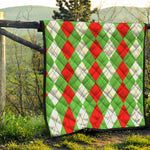 Red Green And White Argyle Pattern Print Quilt