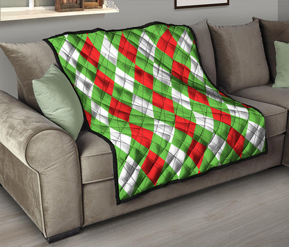 Red Green And White Argyle Pattern Print Quilt