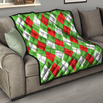 Red Green And White Argyle Pattern Print Quilt