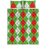 Red Green And White Argyle Pattern Print Quilt Bed Set