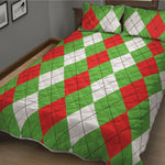 Red Green And White Argyle Pattern Print Quilt Bed Set