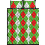 Red Green And White Argyle Pattern Print Quilt Bed Set
