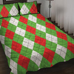 Red Green And White Argyle Pattern Print Quilt Bed Set
