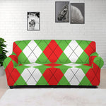 Red Green And White Argyle Pattern Print Sofa Cover