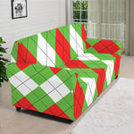 Red Green And White Argyle Pattern Print Sofa Cover