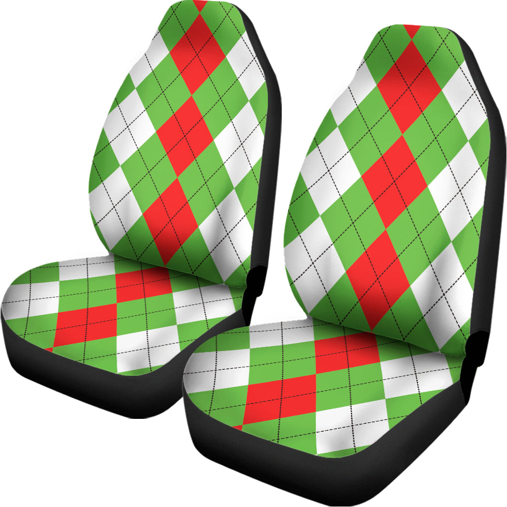 Red Green And White Argyle Pattern Print Universal Fit Car Seat Covers