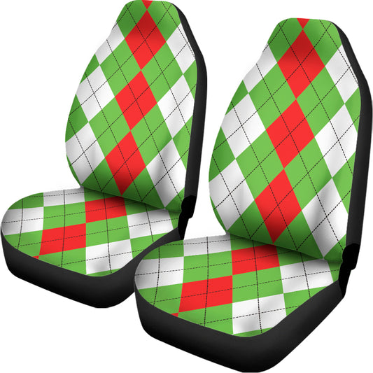 Red Green And White Argyle Pattern Print Universal Fit Car Seat Covers