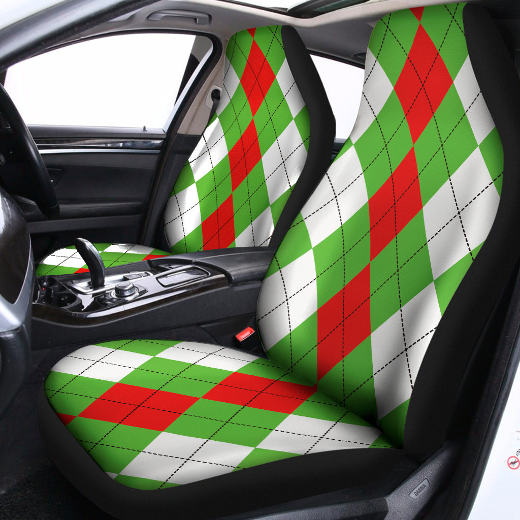 Red Green And White Argyle Pattern Print Universal Fit Car Seat Covers