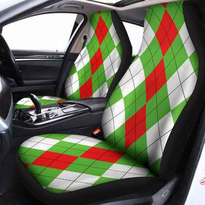Red Green And White Argyle Pattern Print Universal Fit Car Seat Covers