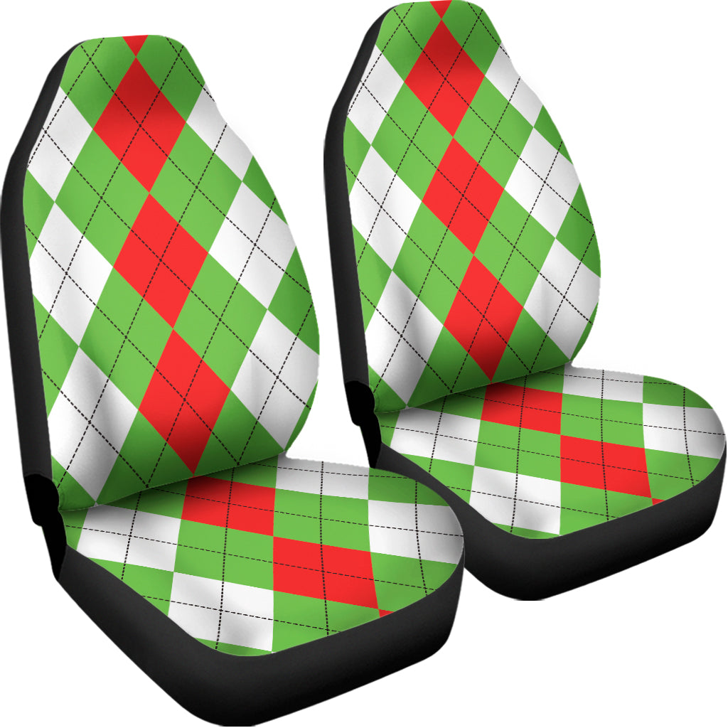 Red Green And White Argyle Pattern Print Universal Fit Car Seat Covers