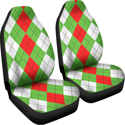 Red Green And White Argyle Pattern Print Universal Fit Car Seat Covers