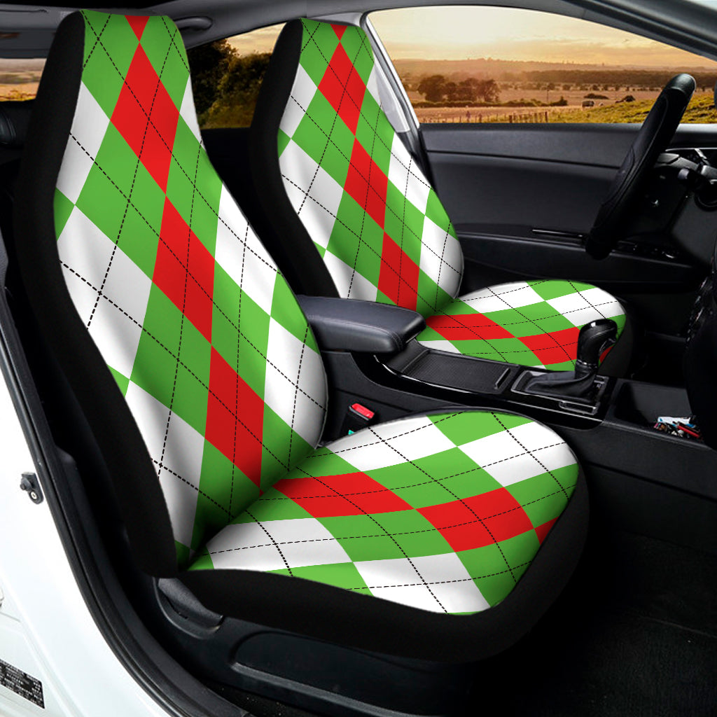 Red Green And White Argyle Pattern Print Universal Fit Car Seat Covers