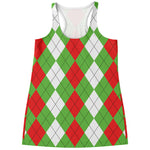 Red Green And White Argyle Pattern Print Women's Racerback Tank Top