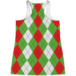 Red Green And White Argyle Pattern Print Women's Racerback Tank Top