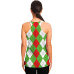 Red Green And White Argyle Pattern Print Women's Racerback Tank Top