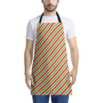 Red Green And White Candy Cane Print Apron