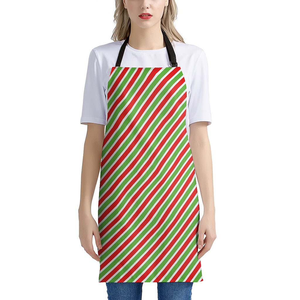 Red Green And White Candy Cane Print Apron