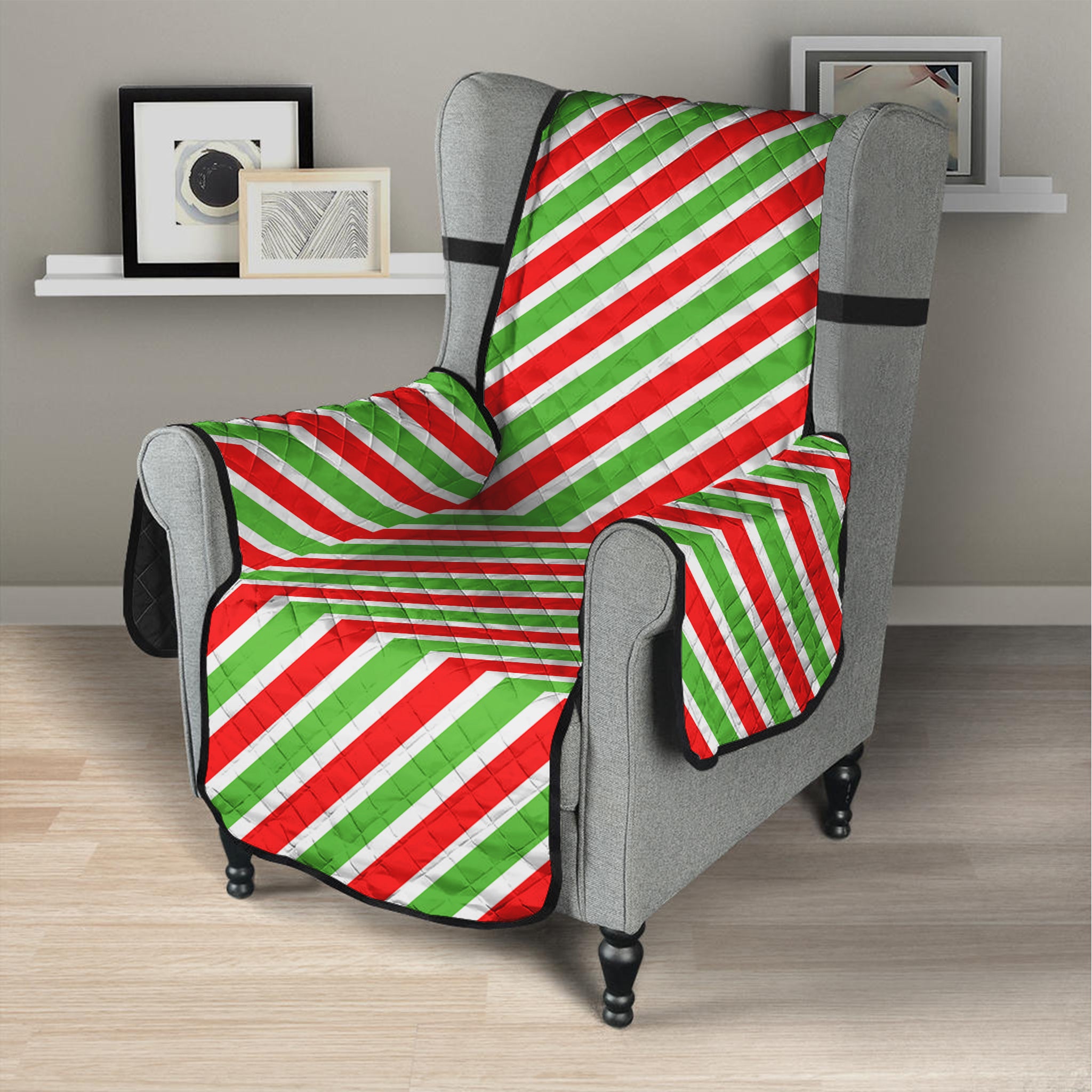 Red Green And White Candy Cane Print Armchair Protector