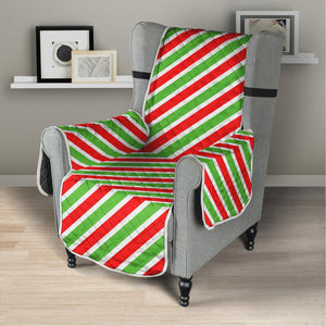 Red Green And White Candy Cane Print Armchair Protector