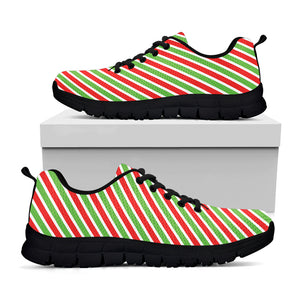 Red Green And White Candy Cane Print Black Sneakers