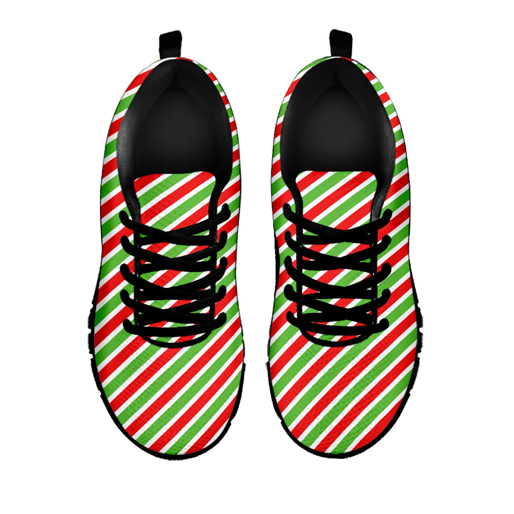 Red Green And White Candy Cane Print Black Sneakers
