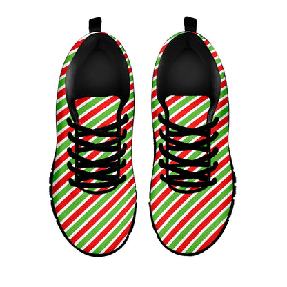 Red Green And White Candy Cane Print Black Sneakers