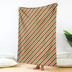 Red Green And White Candy Cane Print Blanket